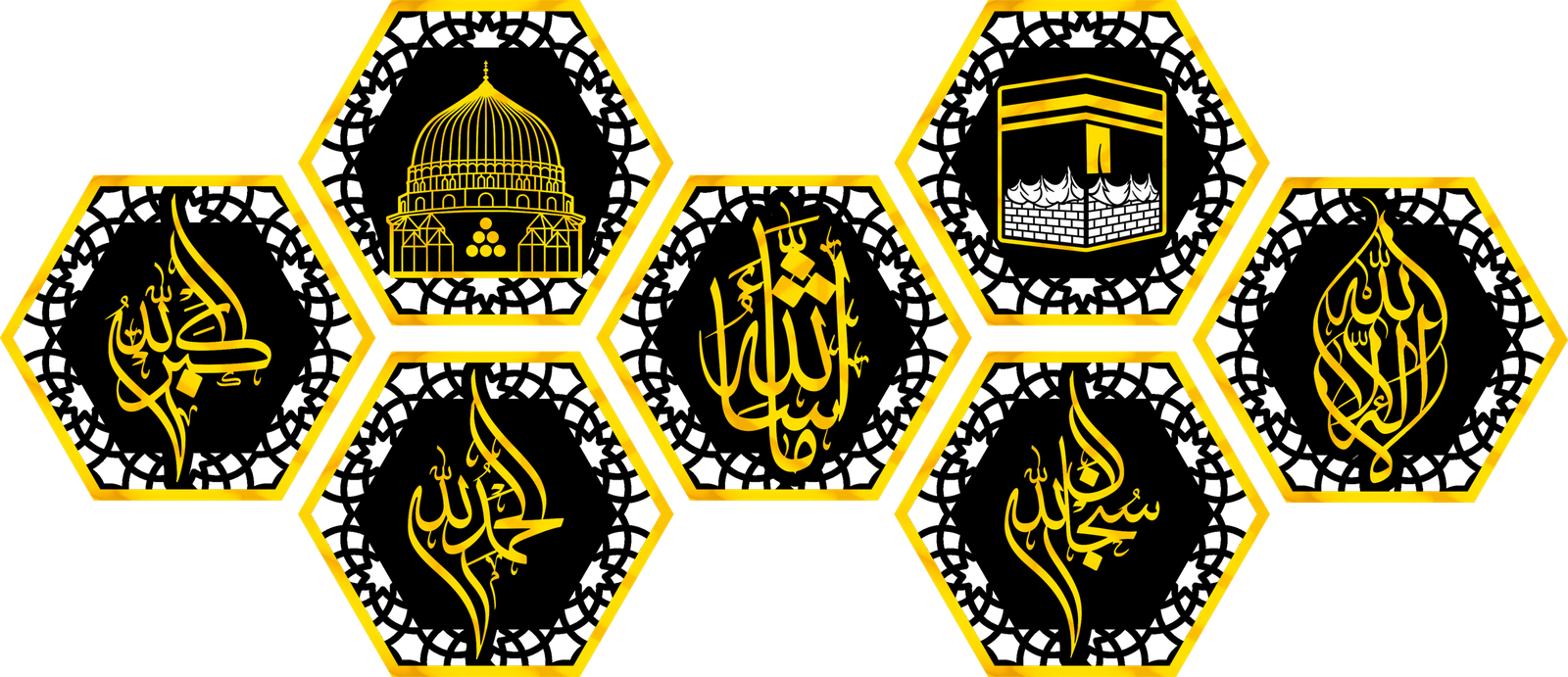 Set of 8 Khana Kaba, Gumbid e Khizra + Calligraphy